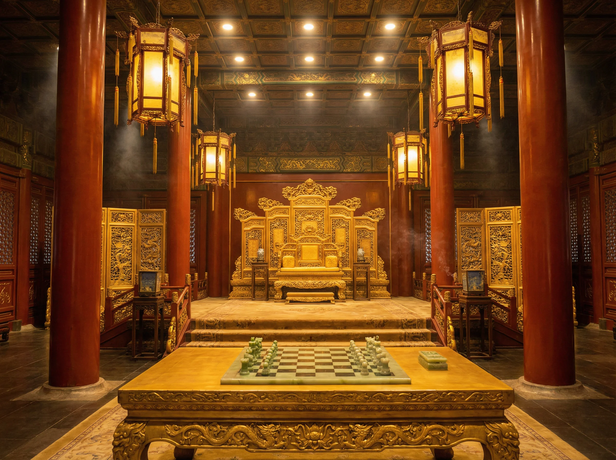 紫禁城金銮殿内景与棋盘 - pg麻将胡了 帝王弈道